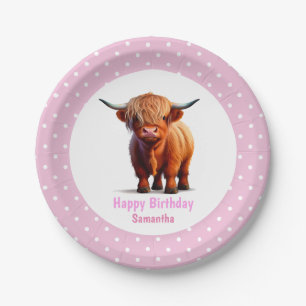 Koe Highland Roze Ballonnen Poke Stippen Papieren Bordje