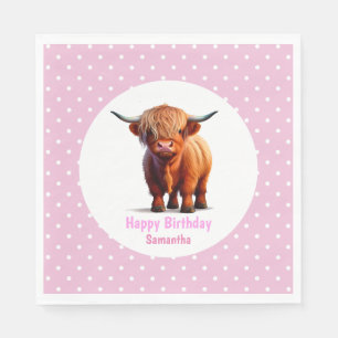 Koe Highland Roze Ballonnen Poke Stippen Servet