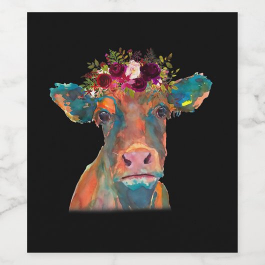 Koe Hoofd Gezichtskleurige Waterverf | Koe Giften Wijn Etiket (Enkel label)