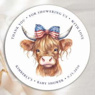 Koe Hoogland Kalf Patriottisch Baby shower Ronde Sticker