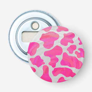 Koe Hot Pink en White Print Button Flesopener