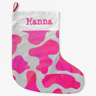 Koe Hot Pink en White Print Grote Kerstsok