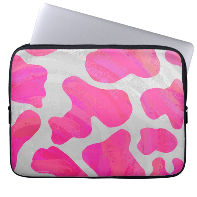 Koe Hot Pink en White Print Laptop Sleeve (Voorkant)