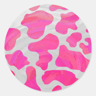Koe Hot Pink en White Print Ronde Sticker