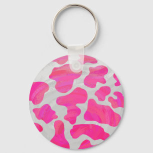 Koe Hot Pink en White Print Sleutelhanger