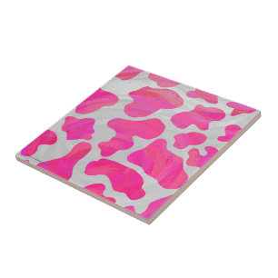 Koe Hot Pink en White Print Tegeltje