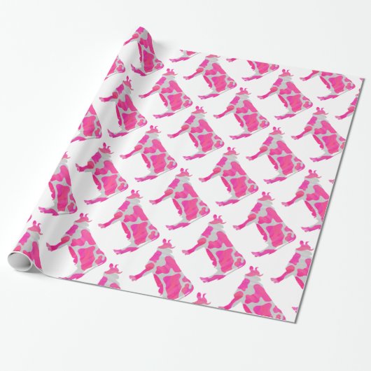 Koe Hot Pink en White Silhouette Cadeaupapier (Uitgerold)