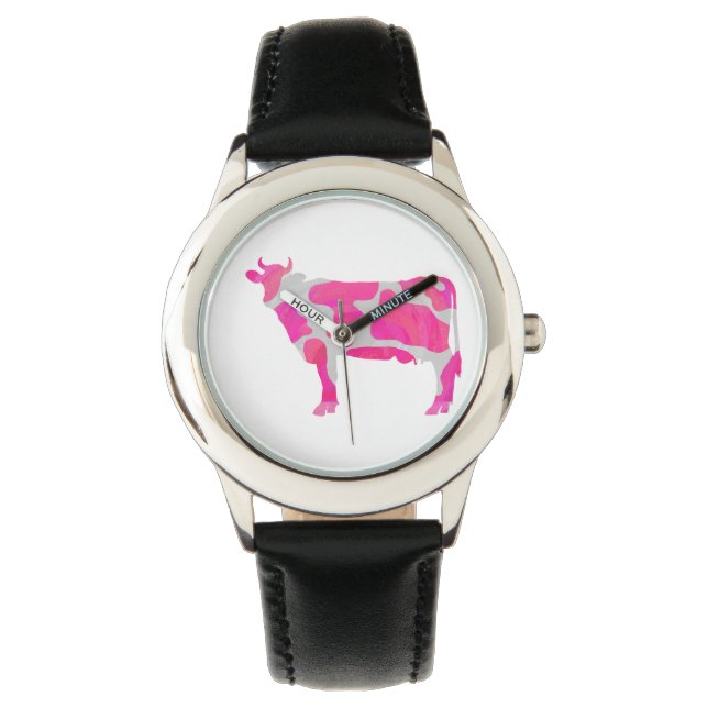 Koe Hot Pink en White Silhouette Horloge (Voorkant)