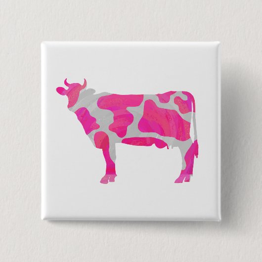 Koe Hot Pink en White Silhouette Vierkante Button 5,1 Cm (Voorkant)