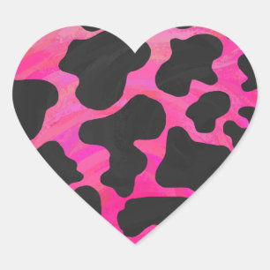 Koe Hot-roze en zwart afdrukken Hart Sticker