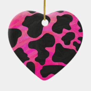 Koe Hot-roze en zwart afdrukken Keramisch Ornament