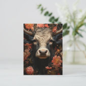 Koe in Bloemen Briefkaart (Staand voorkant)