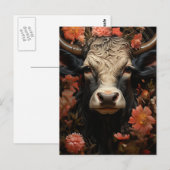 Koe in Bloemen Briefkaart (Voorkant / Achterkant)