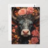 Koe in de roze bloemen briefkaart (Voorkant / Achterkant)