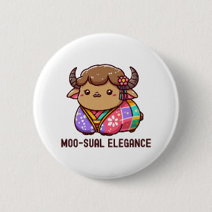 Koe in Elegantie in Hoogland Ronde Button 5,7 Cm