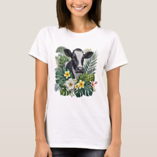 Koe in Floral Oerwoud Png, Tropische Koe T-shirt