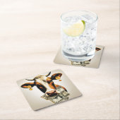 Koe in geld vierkante kartonnen onderzetter (Insitu)