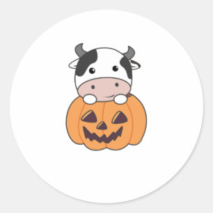 Koe in pomkin Cute Koeien Happy Halloween Ronde Sticker