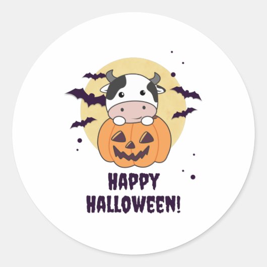 Koe in pomkin Cute Koeien Happy Halloween Ronde Sticker (Voorkant)