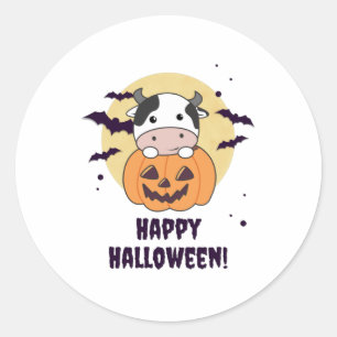 Koe in pomkin Cute Koeien Happy Halloween Ronde Sticker