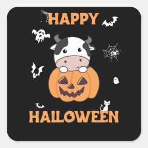 Koe in pomkin Cute Koeien Happy Halloween Vierkante Sticker