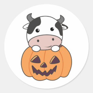Koe in pompoen leuke Koeien Happy Halloween Classi Ronde Sticker