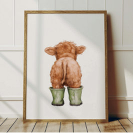 Koe in saliegroene laarzen poster kinderkamer deco