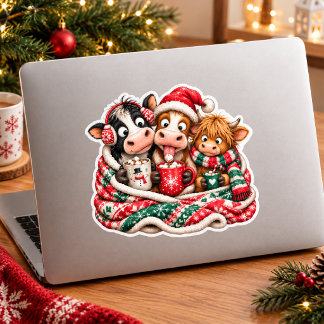 Koe & Kalf Heet Chocolade Winter Kerst Ontwerp Vierkante Sticker
