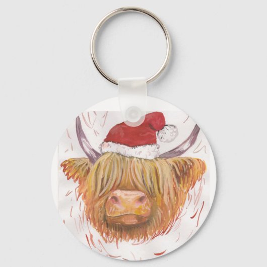 koe kerst met kerstPet Sleutelhanger (Voorkant)