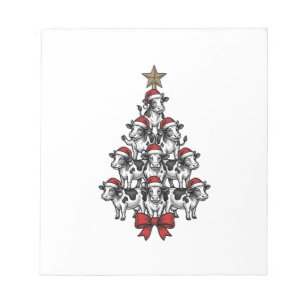Koe Kerstboom Vintage Gravure Vakantie Boerderij Notitieblok