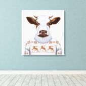 Koe kerstkeuken canvas afdruk (Insitu (Houten vloer))