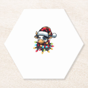 Koe Kerstman Hoed Buffalo Plaid Xmas Koe Lov Kartonnen Onderzetters