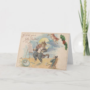  Koe kerstmis 1910 Jolly Fiddle Dog Feestdagen Kaart