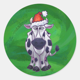 Koe Kerstmis op groen Ronde Sticker