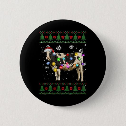 Koe Kerstmis Ronde Button 5,7 Cm (Voorkant)