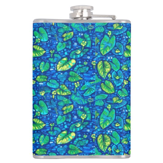 Koe Lelies, Spatterdock Zomervijver Bloemenpatroon Heupfles (Achterkant)