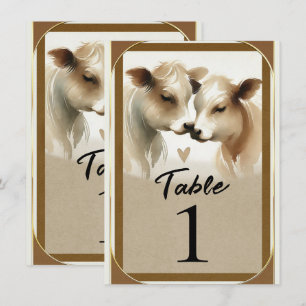 Koe Liebe Bruin Crème Landelijke Trouwtafel Nummer Kaart