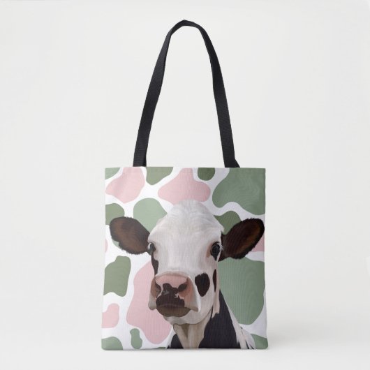 Koe Liefhebbers Sage Groen en Roze Koe Print Draagtas (Voorkant)