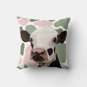 Koe Liefhebbers Sage Groen en Roze Koe Print Kussen