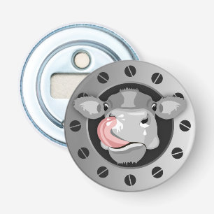 koe likkende neus button flesopener