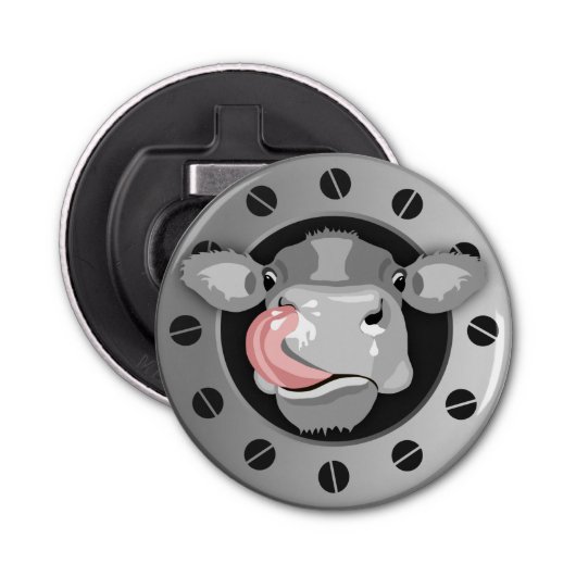 koe likkende neus button flesopener (Voorkant)