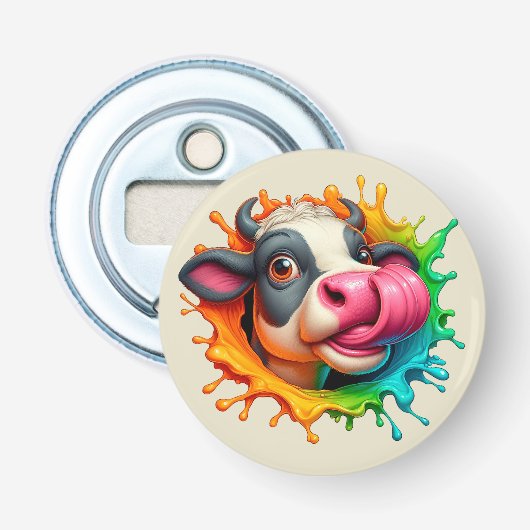 koe likkende neus button flesopener (Voorkant)