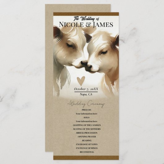 Koe Love Brown Cream Country Wedding Programma (Voorkant / Achterkant)