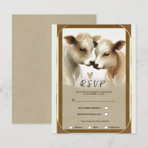 Koe Love Brown Cream Country Wedding RSVP Kaart
