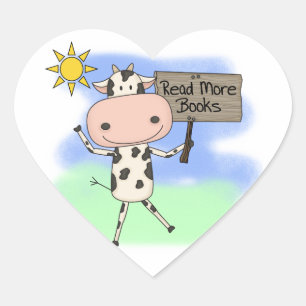 Koe Meer boeken lezen Hart Sticker
