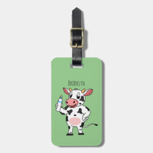 Koe met baby flesje cartoon bagagelabel