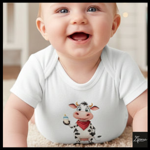 Koe met baby flesje cartoon romper