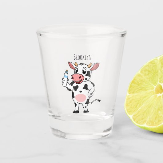Koe met baby flesje cartoon shot glas (Voorkant)
