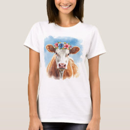 Koe met bloemen T-shirt