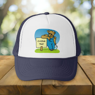 Koe met bord trucker pet
